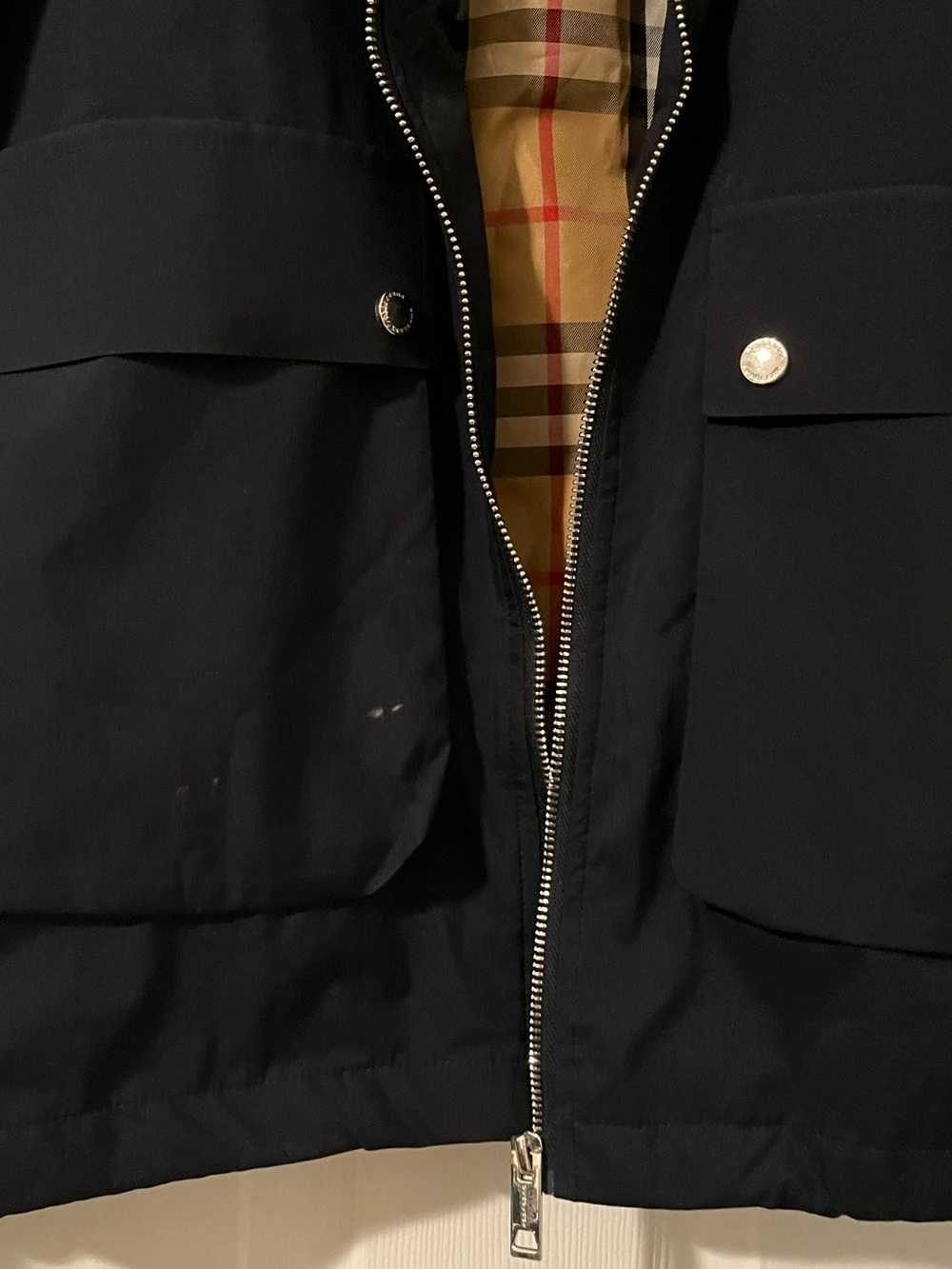Lightweight Navy Burberry Zip Jacket with Signature Plaid Lining - Picture 4 of 4